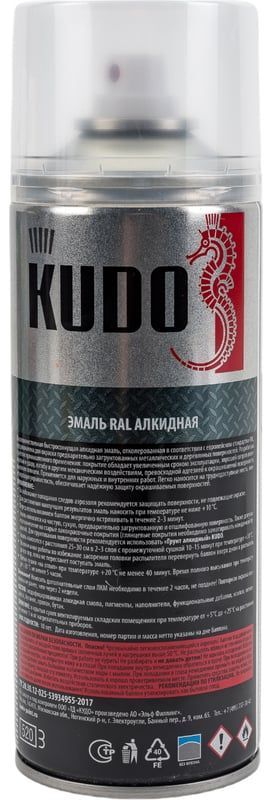 Эмаль универсальная высокопрочная 520 мл Kudo KU-03020, красный насыщенный - фото