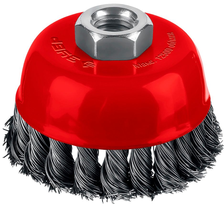 Щетка-крацовка чашечная для УШМ 75хМ14, жгутированная стальная проволока, ЗУБР 35172-075 - фото