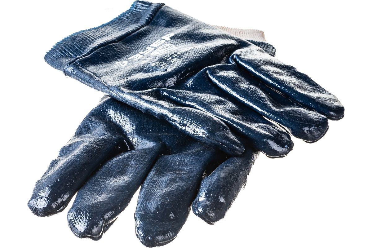 Перчатки с манжетой L (9) маслобензостойкие с нитриловым покрытием Hard ЗУБР 11272-L - фото