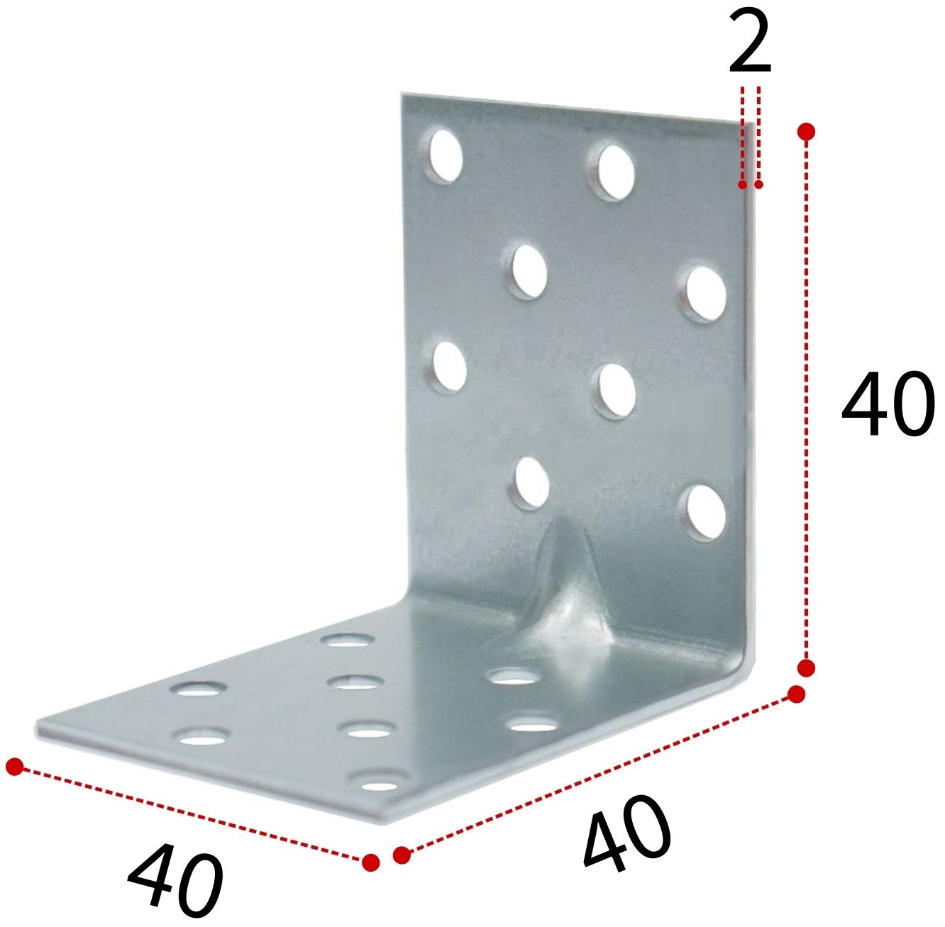 Уголок крепежный равносторонний 40х40х2 мм KUR US, усиленный, оцинкованная сталь - фото