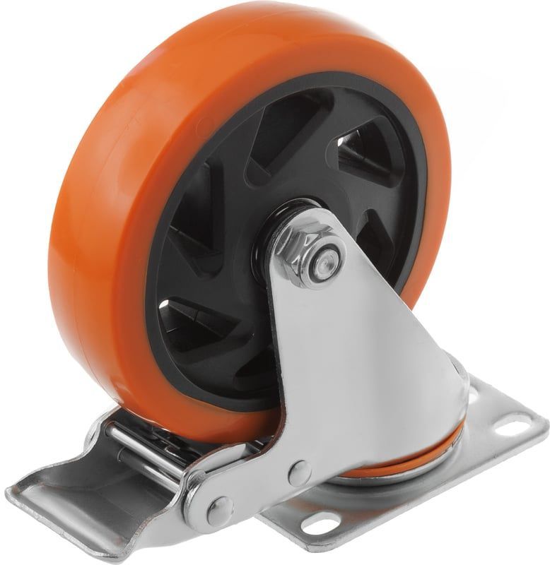 Промышленное колесо поворотное с тормозом полиуретановое 125 мм SCBM 55 - фото