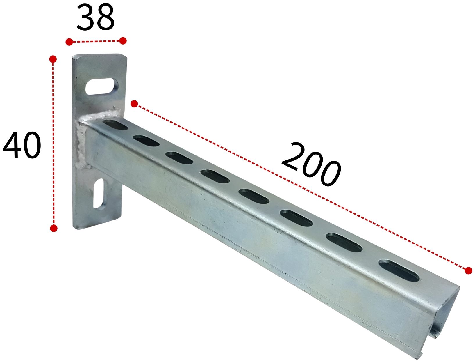 Кронштейн консольный Т-образный 38х40х200 мм, оцинкованная сталь - фото