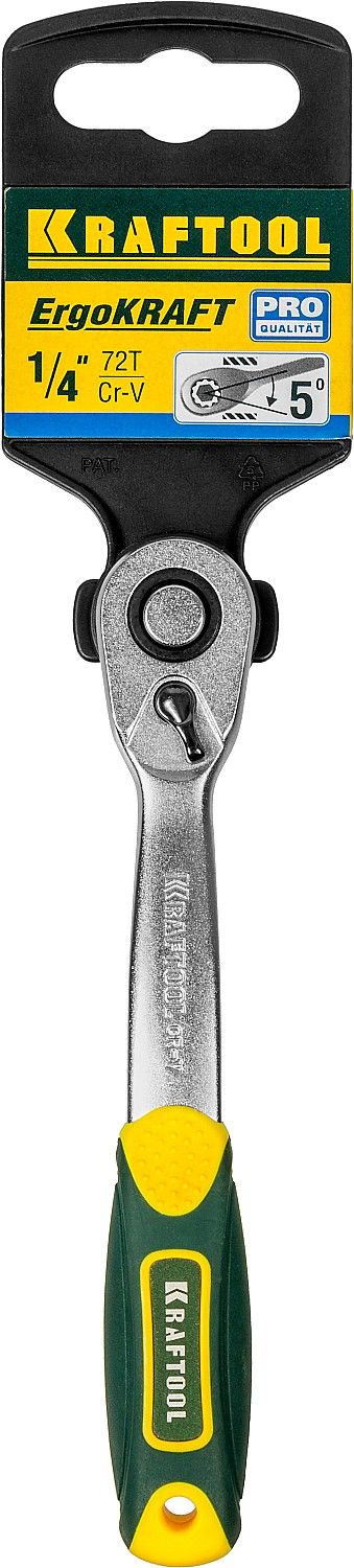 Рукоятка трещоточная изогнутая 1/4", 72 зубца Kraftool Pro 27795-1/4_z02 - фото