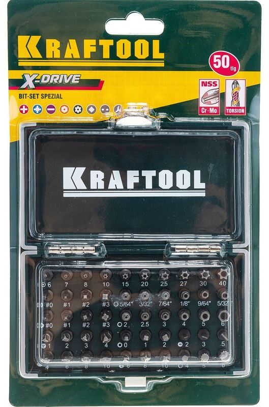 Набор специальных бит Kraftool X-Drive 26065-H50, сталь Cr-Mo, 50 шт - фото