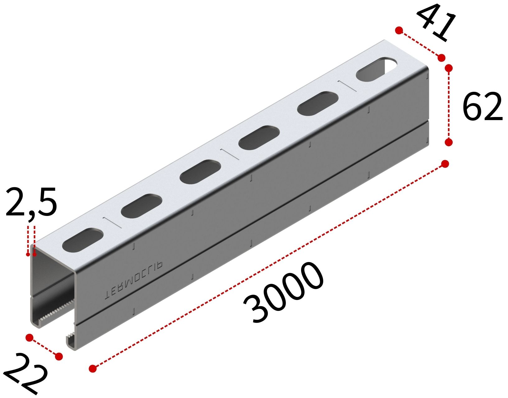 Профиль С-образный 41х62х2,5 мм, L=3000 мм, тип Н TERMOCLIP 09370002, горячий цинк - фото