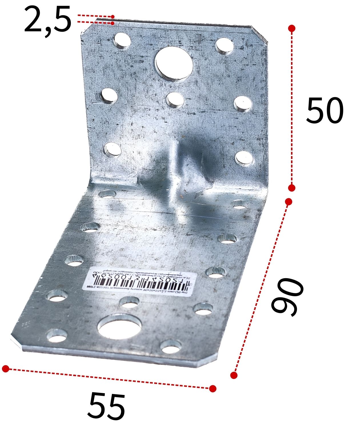 Уголок усиленный 90х50х55х2,5 мм RKP3 горячеоцинкованная сталь, 20 шт - фото