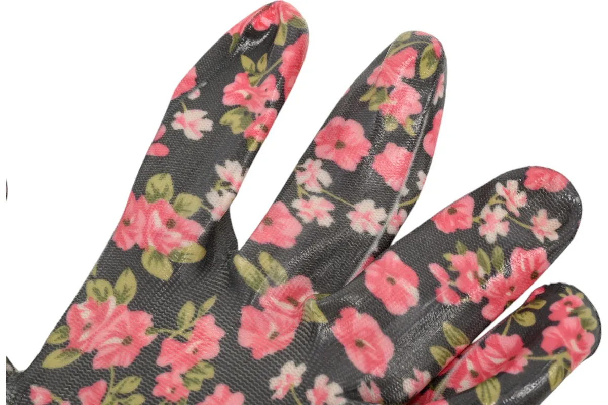 Перчатки садовые с прозрачным нитриловым покрытием, 13 класс, S-M Grinda 11297-S, чёрные - фото