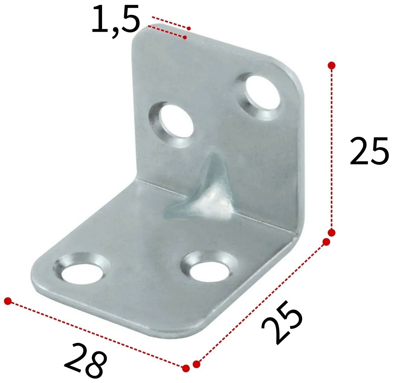 Уголок крепежный мебельный усиленный 25х25х28х1,5 мм, оцинкованная сталь - фото