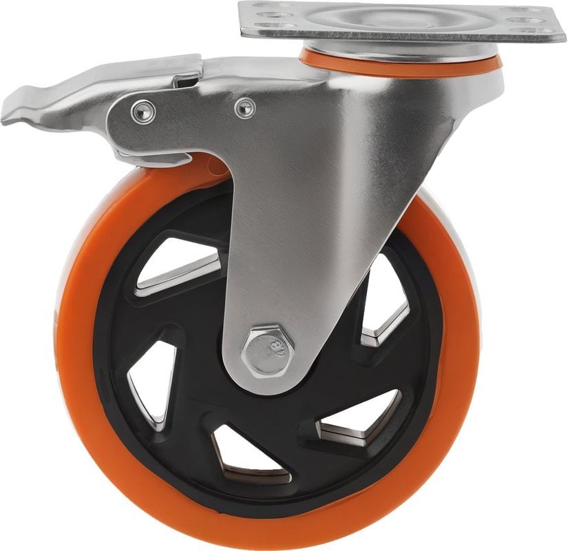 Промышленное колесо поворотное с тормозом полиуретановое 125 мм SCBM 55 - фото