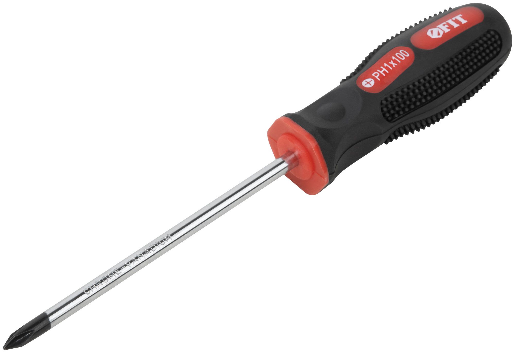Отвертка с прорезиненной ручкой РН1х100 мм FIT Универсал 55106, хромованадиевая сталь - фото