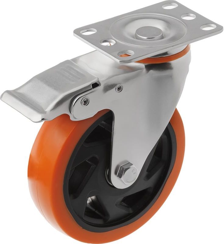 Промышленное колесо поворотное с тормозом полиуретановое 125 мм SCBM 55 - фото