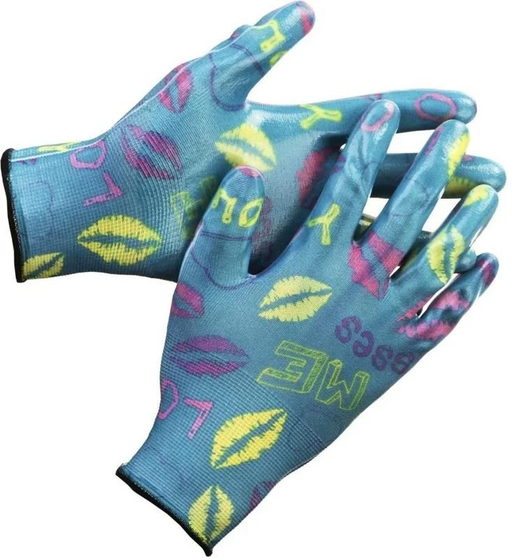 Перчатки садовые с прозрачным нитриловым покрытием, 13 класс, S-M Grinda 11296-S, синие - фото