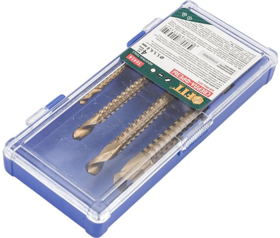 Набор свёрл-фрез универсальных с титановым покрытием FIT 36414, 4 предмета в боксе - фото