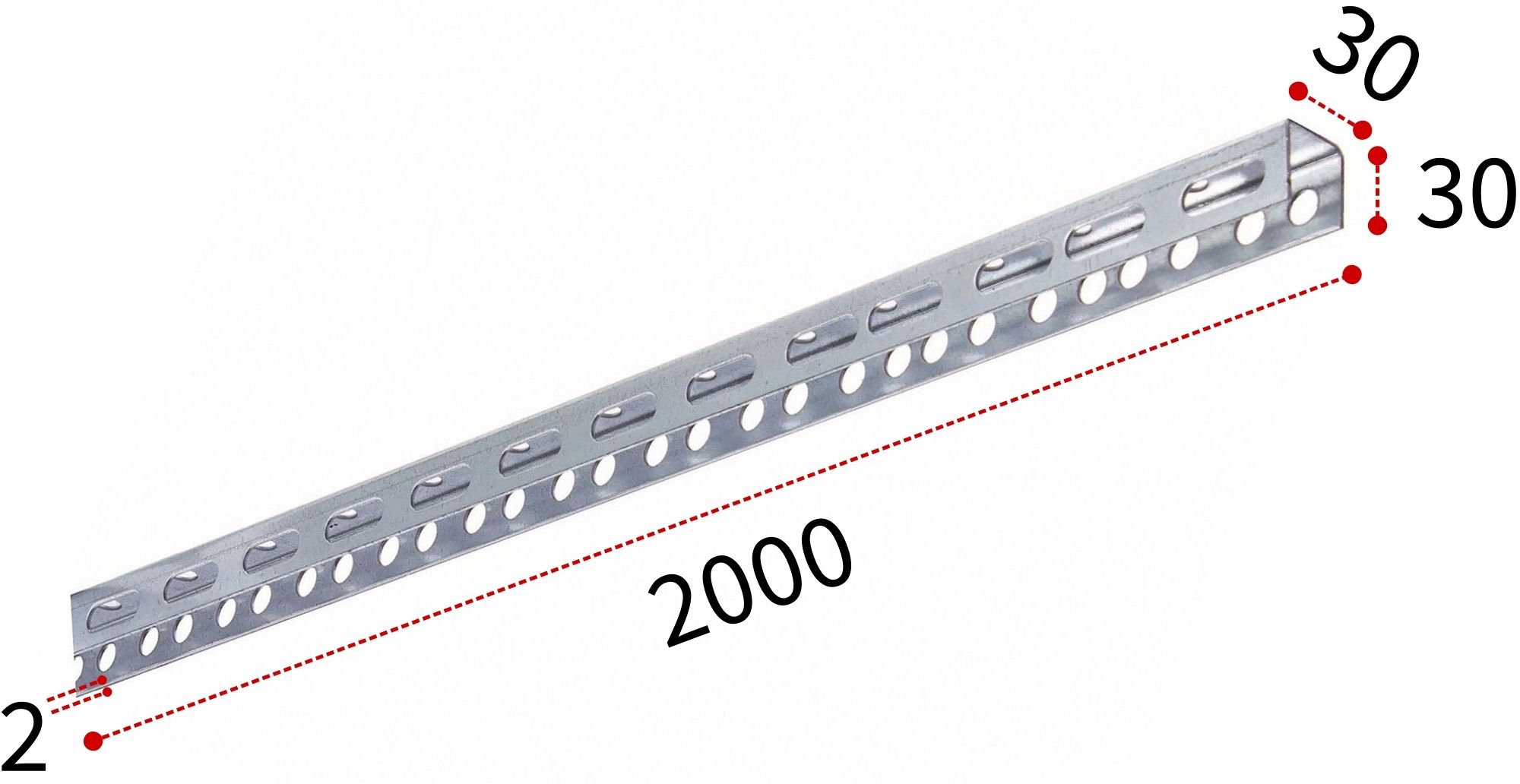 Профиль монтажный П-образный 30х30х2 мм, длина 2000 мм, оцинкованная сталь - фото