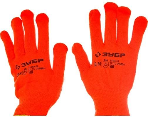 Перчатки акриловые, покрытие точка ПВХ, сигнального цвета, с начёсом, 10 класс, S-M Ангара ЗУБР PRO 11464-S - фото