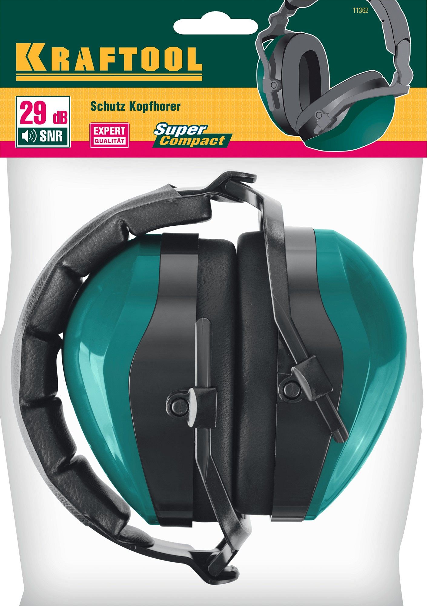 Наушники защитные до 109 дБ, шарнирное крепление чашек, складное мягкое оголовье Kraftool 11362 - фото