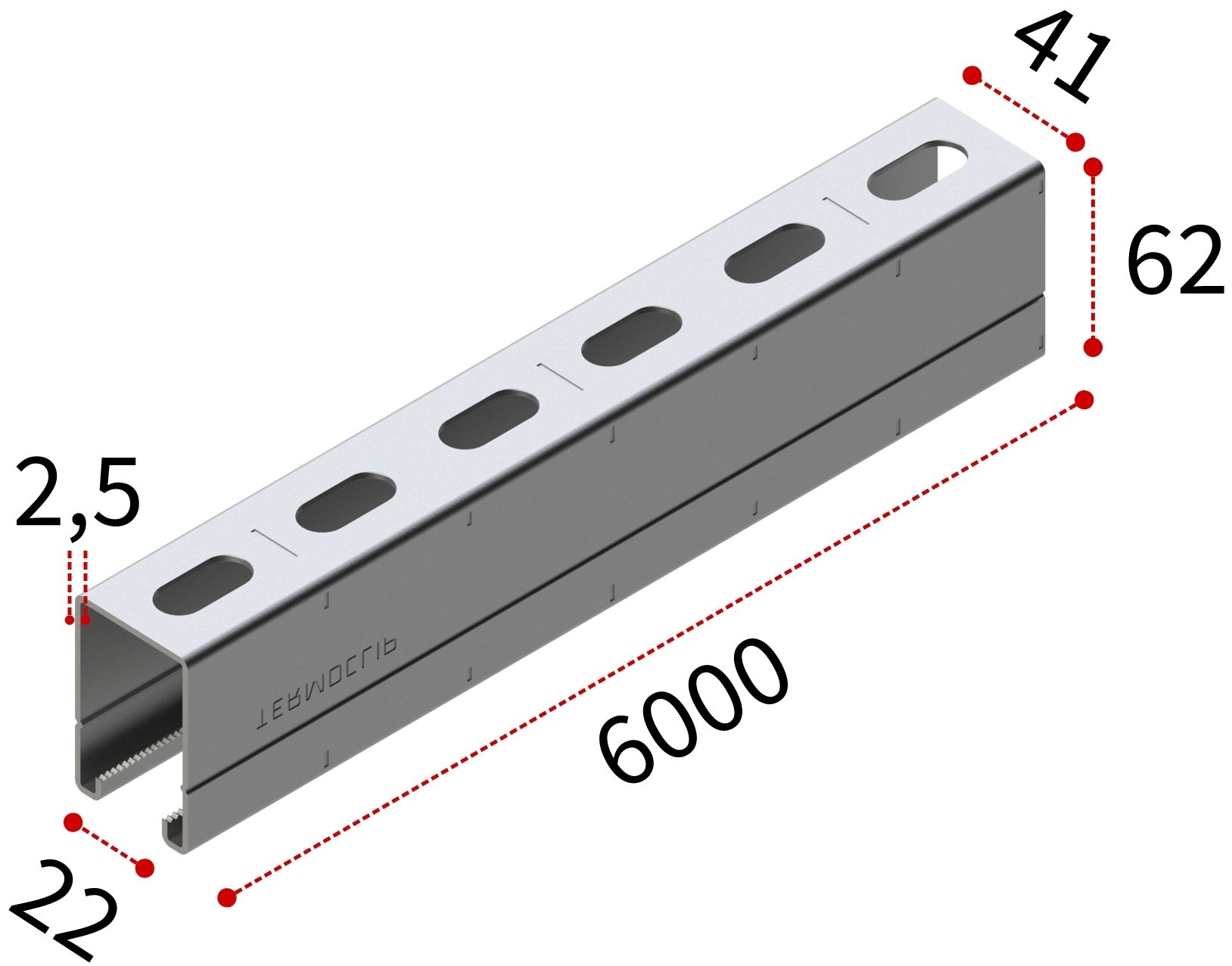 Профиль С-образный 41х62х2,5 мм, L=6000 мм, тип H TERMOCLIP 09370003, горячий цинк - фото