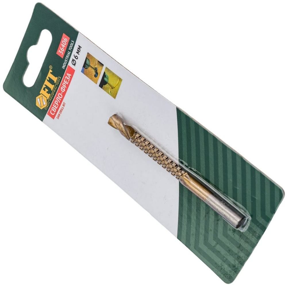 Сверло-фреза универсальное 6 мм с титановым покрытием ц/х FIT 36406 - фото