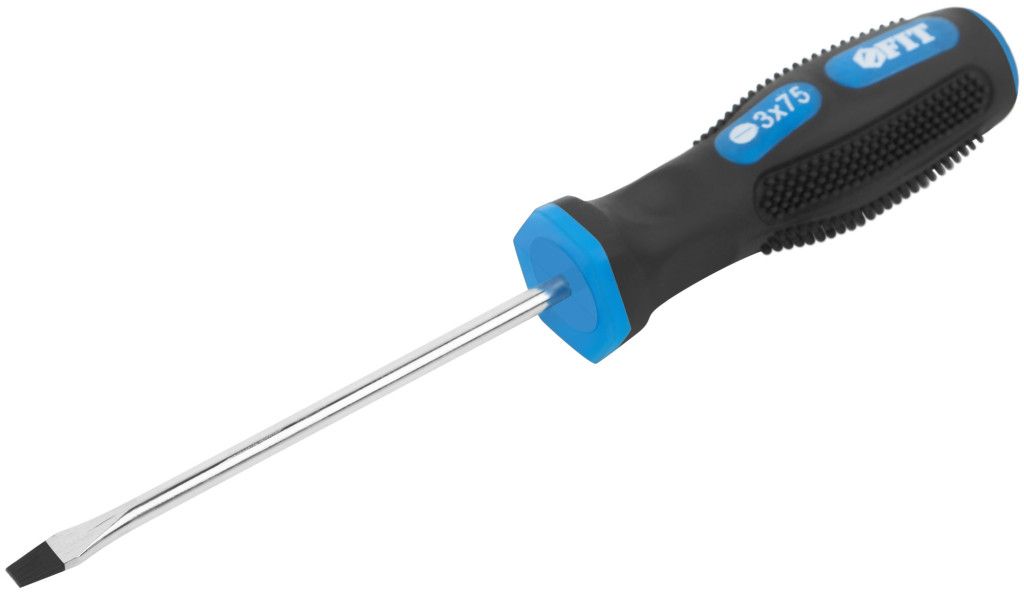 Отвертка с прорезиненной ручкой SLх75 мм FIT Универсал 55132, хромованадиевая сталь - фото