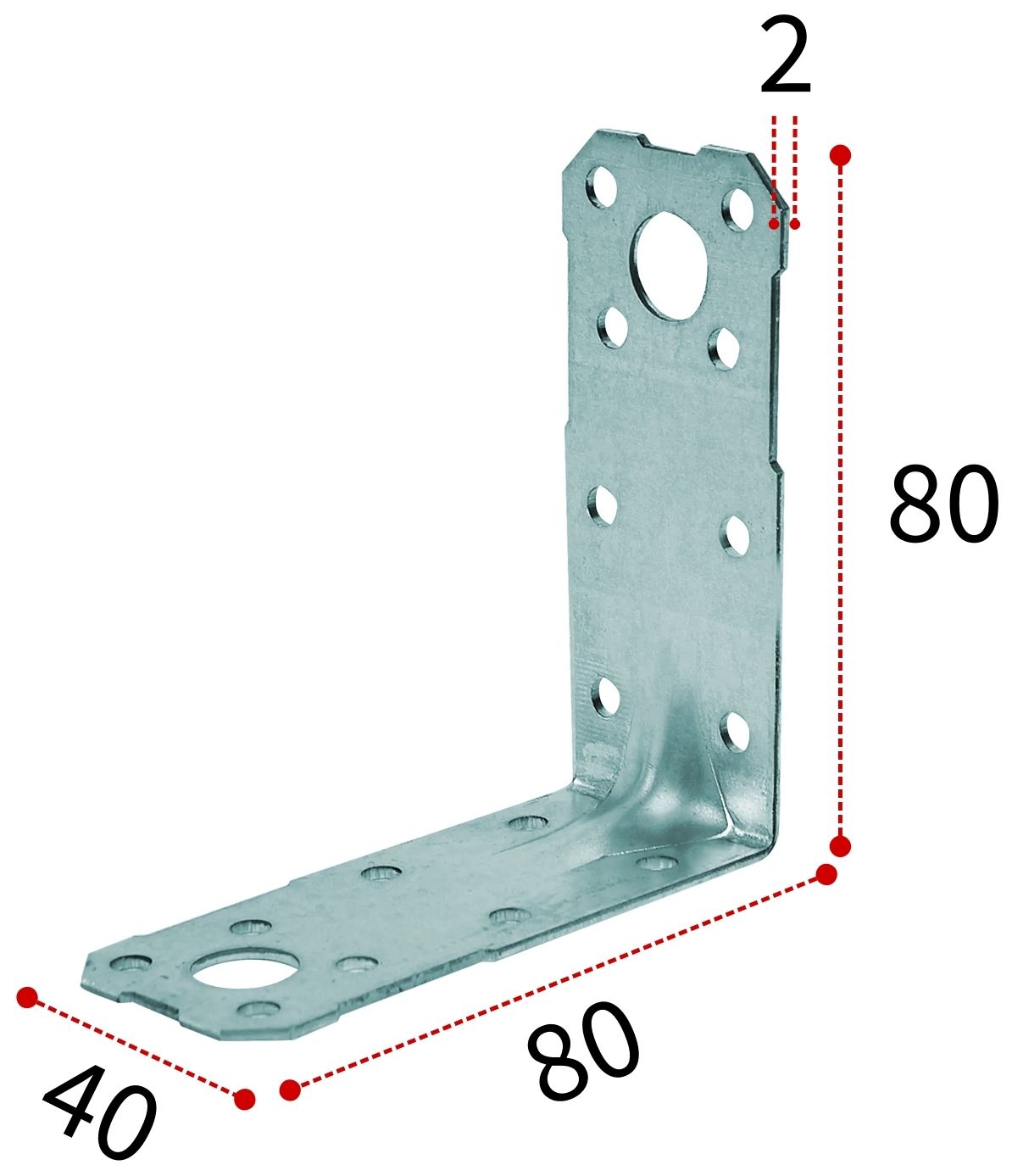 Уголок крепежный усиленный 80х40х2 мм KUU, оцинкованная сталь, 200 шт - фото