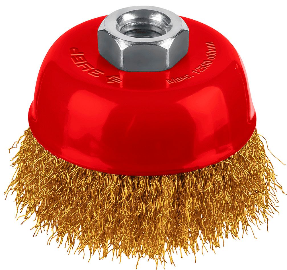 Щетка-крацовка чашечная для УШМ 75хМ14, витая стальная латунированная проволока, ЗУБР 35173-075 - фото