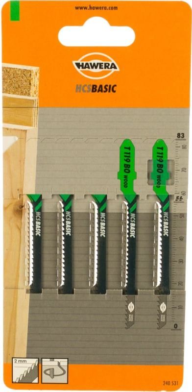 Пилка по дереву для электролобзика криволинейный рез T119BO Hawera F00Y240531, сталь HCS, 5 шт - фото