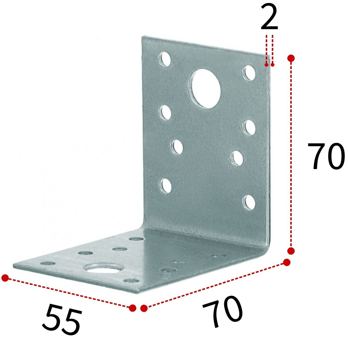 Уголок крепежный 70х70х55 мм, оцинкованная сталь - фото