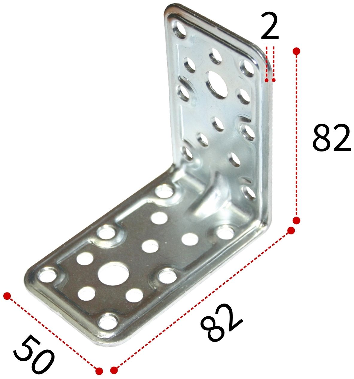 Уголок крепежный усиленный 82х82х50 мм, оцинкованная сталь - фото