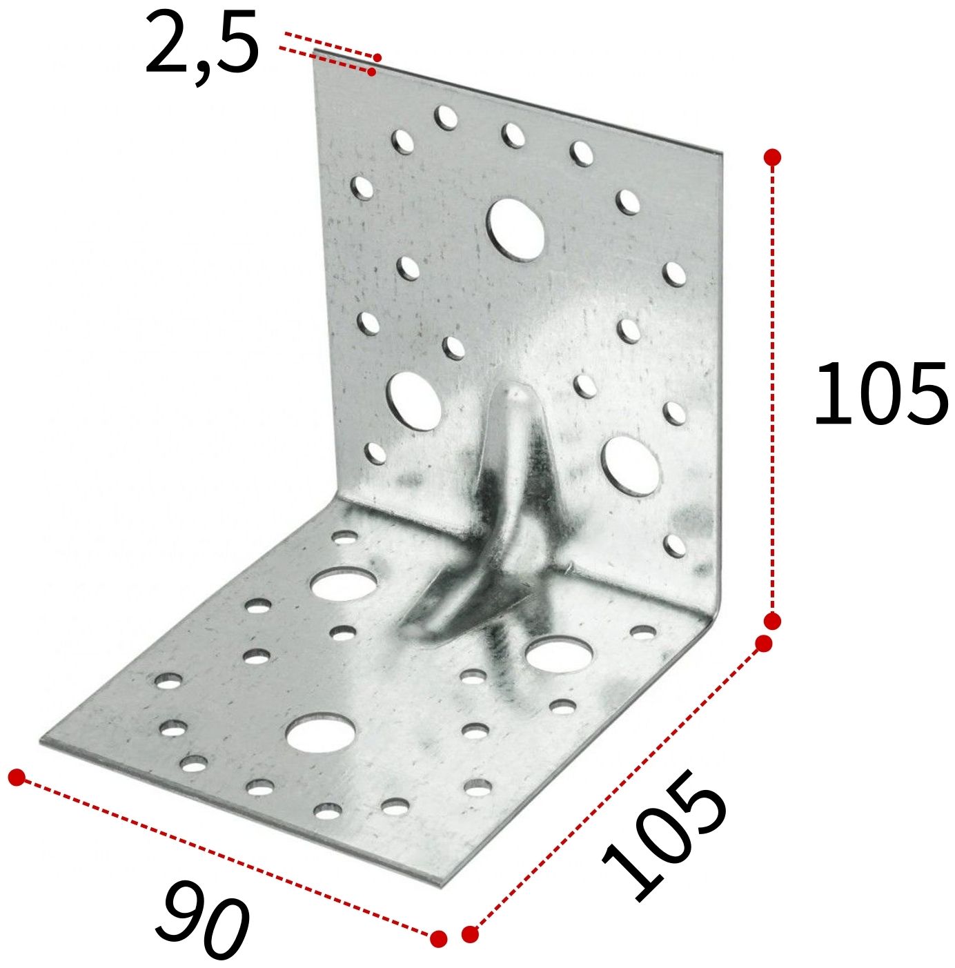 Уголок крепежный усиленный 105х105х90х2,5 мм, горячий цинк - фото