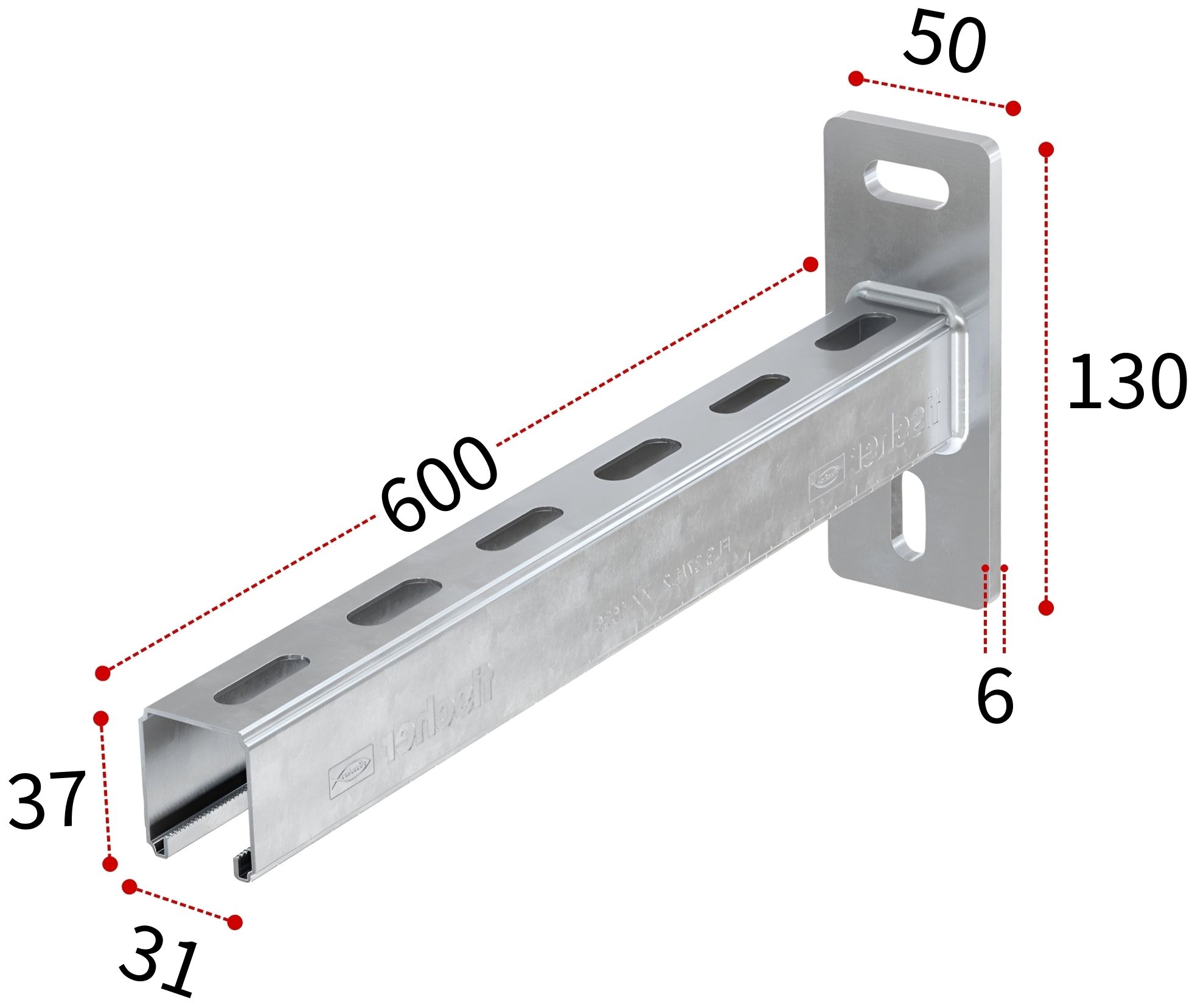 Консоль для монтажной системы FLS Fischer ALK 37х600 мм 538745, оцинкованная сталь - фото