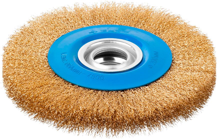 Щетка-крацовка дисковая для ТШС 200 мм, витая стальная латунированная проволока 0,3 мм, ЗУБР PROF 35186-200_z01 - фото