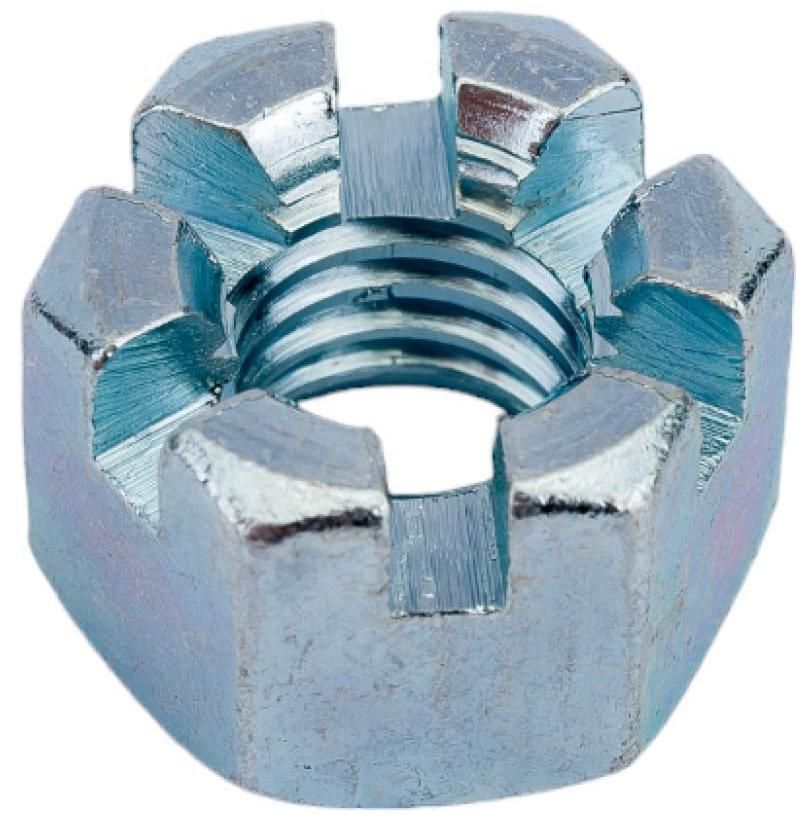 Гайка дюймовая корончатая UNF 1/4"-28 DIN 935, оцинкованная сталь - фото