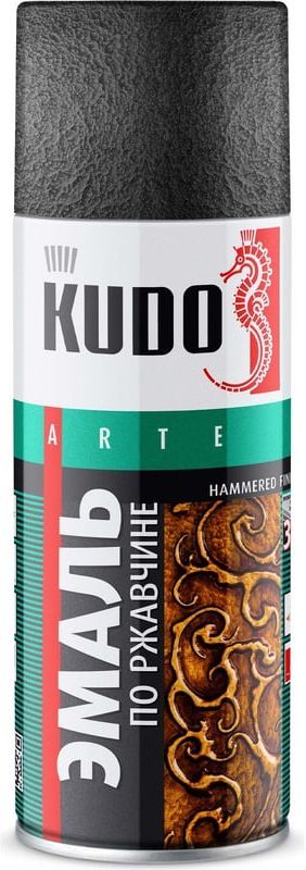 Эмаль молотковая по ржавчине 520 мл Kudo KU-3013, серебристо-черная - фото