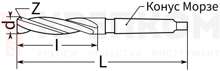 Зенкер ГОСТ 12489-71 Р6М5 РИ Зенкер ГОСТ 12489-71 Р6М5 РИ - схема, чертеж