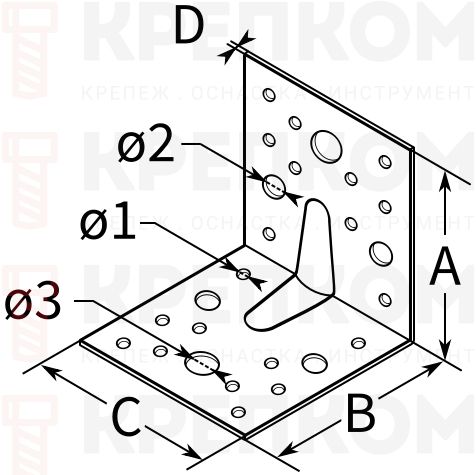 Уголок усиленный 80х80х80х2,0 мм RKPL13 - схема Уголок усиленный 80х80х80х2,0 мм RKPL13 - схема