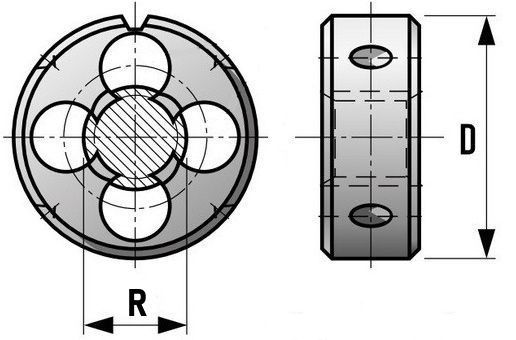 Плашка трубная коническая резьба R (BSPT) РИ - схема Плашка трубная коническая резьба R (BSPT) РИ - схема