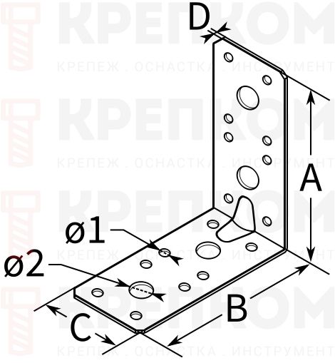 Уголок усиленный 90х90х35х2,0 мм RKPL9 - схема Уголок усиленный 90х90х35х2,0 мм RKPL9 - схема