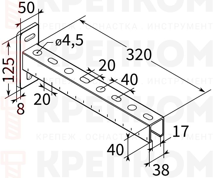 Консоль 38х40х2 TERMOCLIP - схема, чертеж
