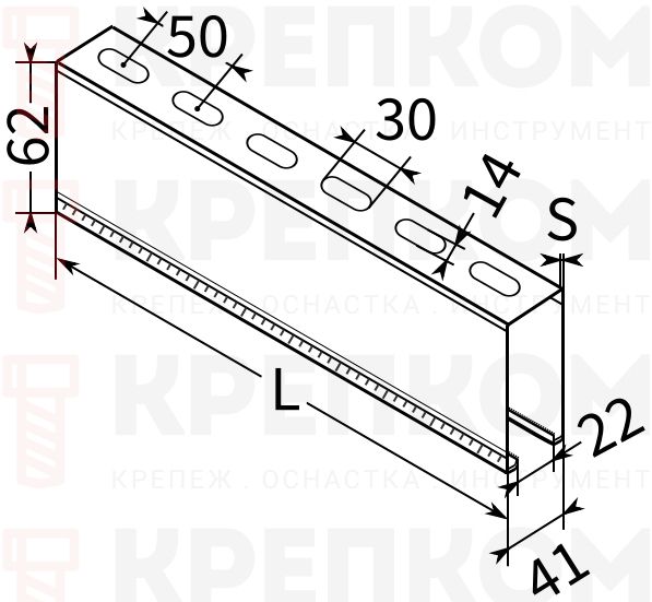 Профиль С-образный Fischer FUS 62-чертеж Профиль С-образный Fischer FUS 62-чертеж