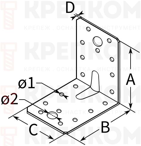 Уголок усиленный 70х70х55х2,0 мм RKPL4 - схема Уголок усиленный 70х70х55х2,0 мм RKPL4 - схема