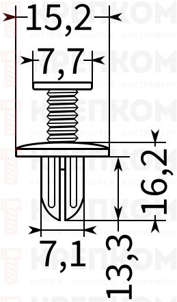 Клипса автомобильная с резьбовым штырьком 0147 - схема, чертеж