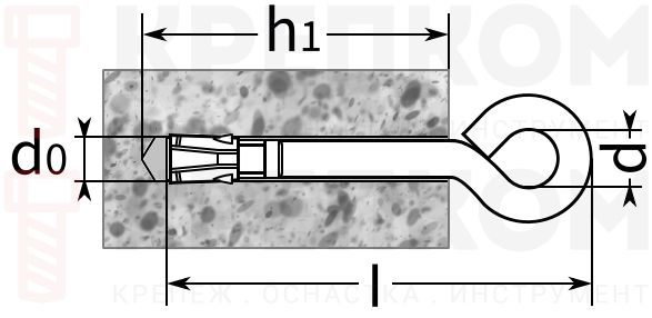 Гвоздевой анкер fischer с крюком Гвоздевой анкер fischer с крюком - схема, чертеж