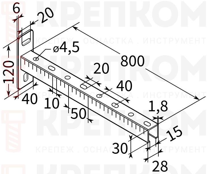 Консоль 28х30х1,8 TERMOCLIP - схема, чертеж