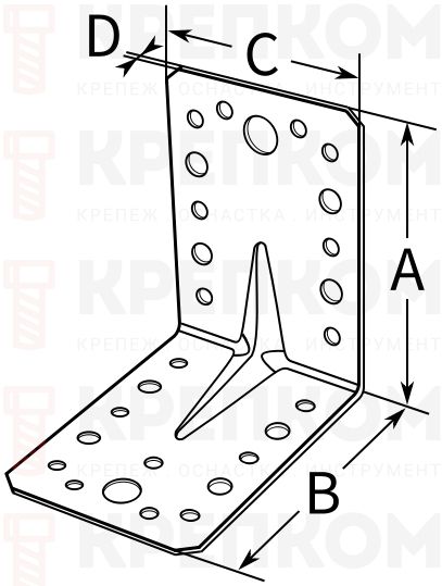 Уголок усиленный 90х90х65х1,5 мм RKPZ1 Уголок усиленный 90х90х65х1,5 мм RKPZ1 - схема, чертеж