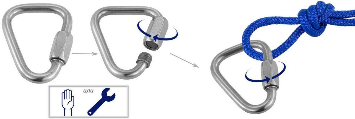 Карабин винтовой дельтовидный 4 мм 8489 - установка