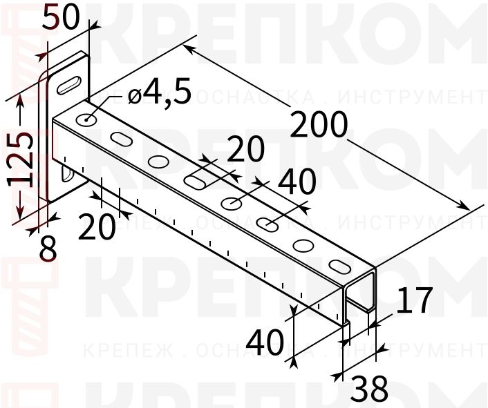 Консоль 38х40х2 TERMOCLIP - схема, чертеж