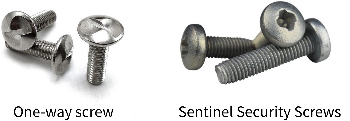 Односторонние винты One-Way screws и Sentinel Security Screws - коллаж