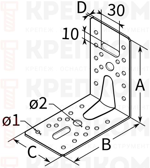 Уголок усиленный 145х145х65х2,0 мм RKPL10 - схема Уголок усиленный 145х145х65х2,0 мм RKPL10 - схема