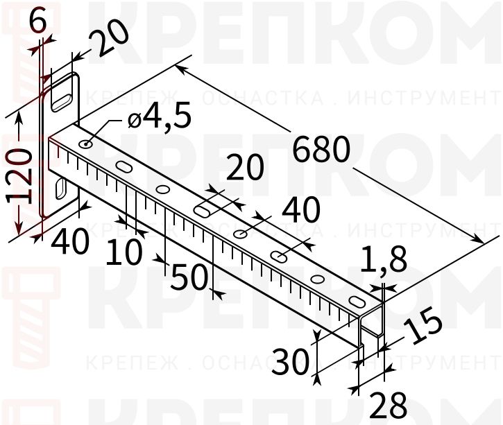 Консоль 28х30х1,8 TERMOCLIP - схема, чертеж
