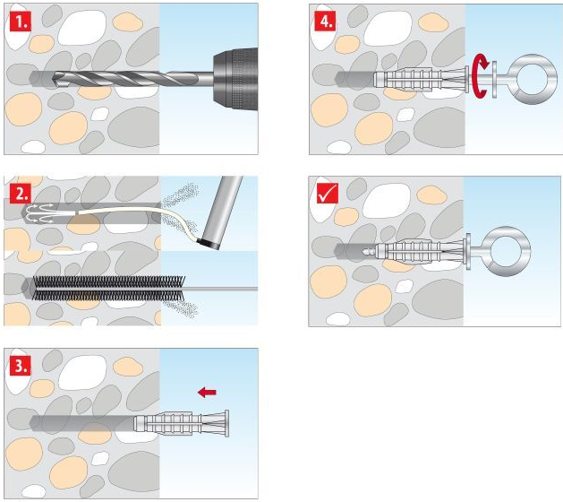 Дюбель с кольцом tox tri Дюбель с кольцом tox tri монтаж